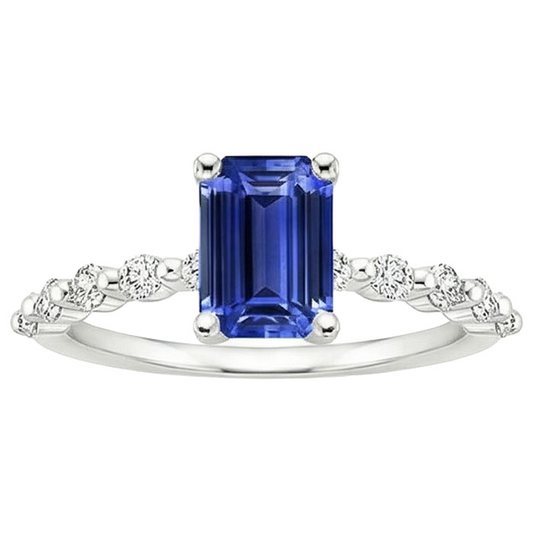 Solitaire Ring With Side Stones Blue Sapphire & Natural Earth Mined Diamond 4 Carats