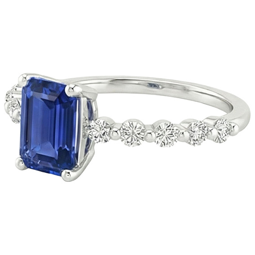 Solitaire Ring With Side Stones Blue Sapphire & Natural Earth Mined Diamond 4 Carats
