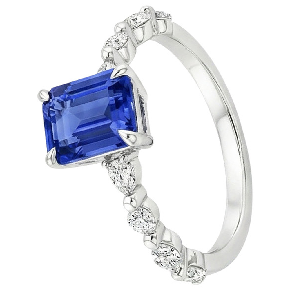 Solitaire Ring with Accents Blue Sapphire & Natural Earth Mined Diamond 4 Carats