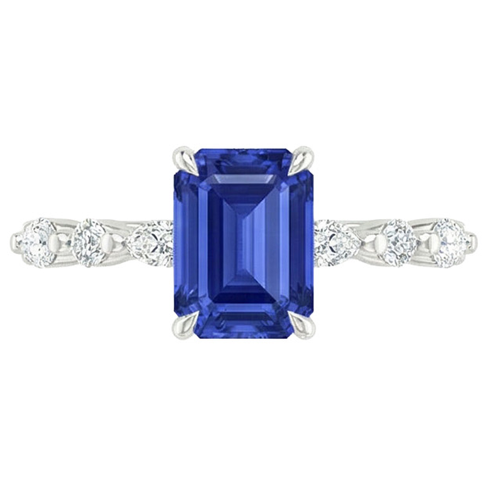 Solitaire Ring with Accents Blue Sapphire & Natural Earth Mined Diamond 4 Carats