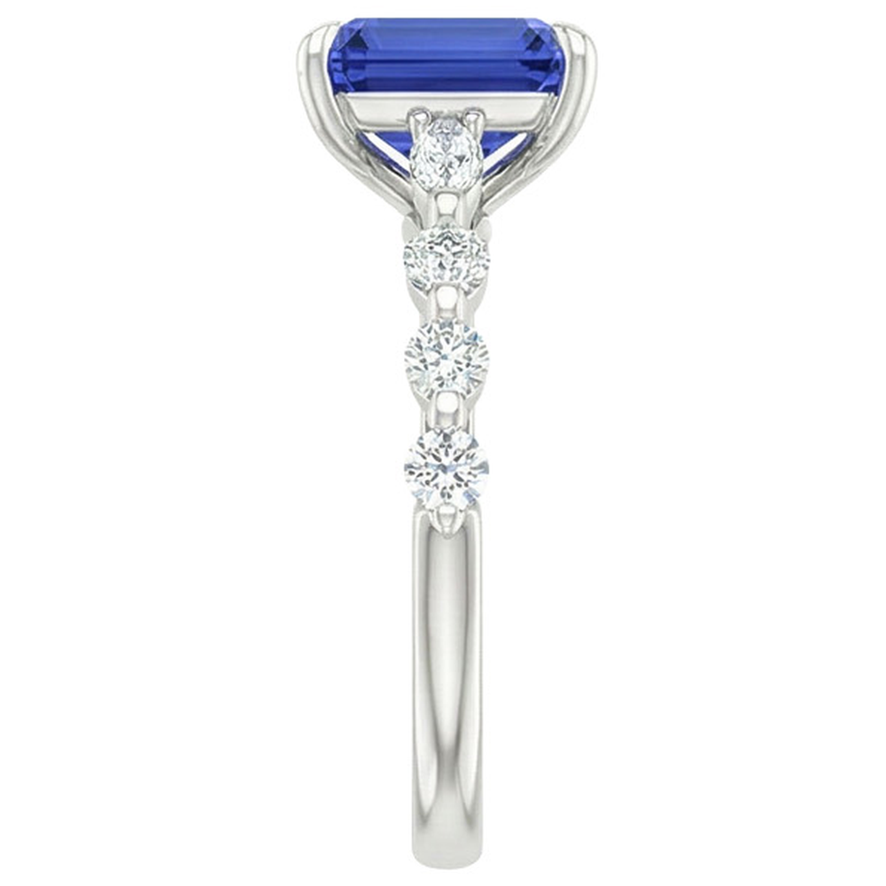 Solitaire Ring with Accents Blue Sapphire & Natural Earth Mined Diamond 4 Carats