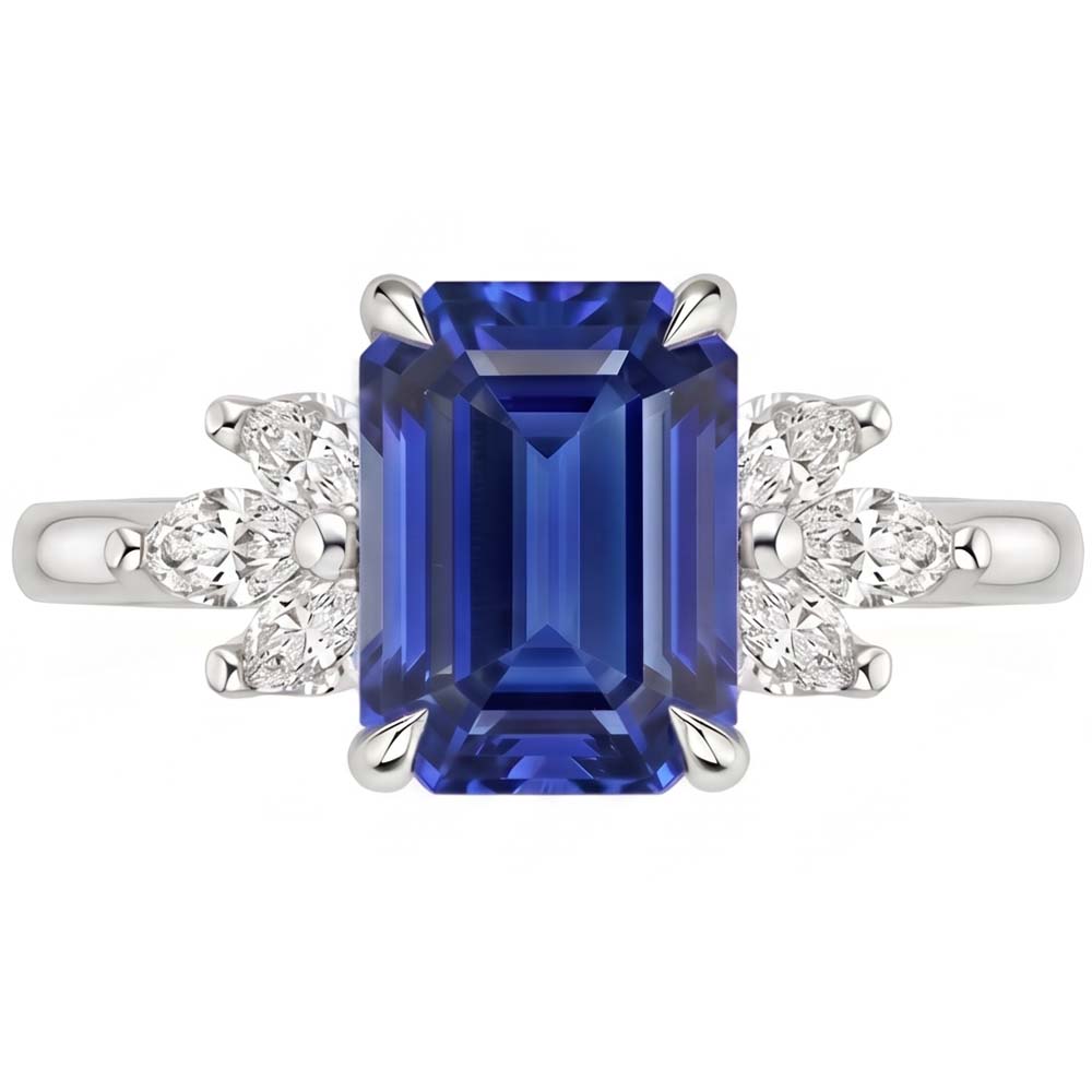 Solitaire Ring with Accents Sri Lankan Sapphire & Pear Stone 4 Carats