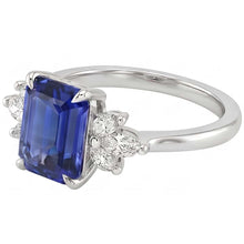Solitaire Ring with Accents Sri Lankan Sapphire & Pear Stone 4 Carats