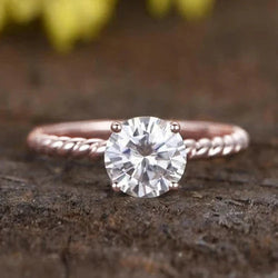 Solitaire Round 1.50 Carats Real Diamond Engagement Ring 14K Rose Gold