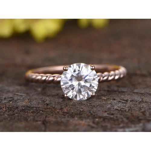 Solitaire Round 2 Carats Natural Diamond Rose Gold Wedding Ring