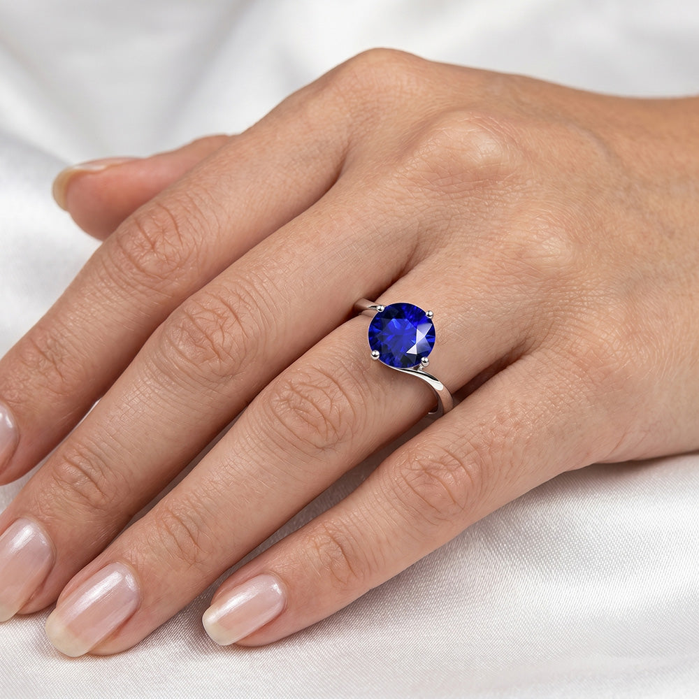 Solitaire Round Blue Sapphire Ring 2.50 Carats Tension Style Shank