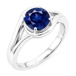 Solitaire Round Blue Sapphire Ring Prong Set Split Shank Gold 2 Carats