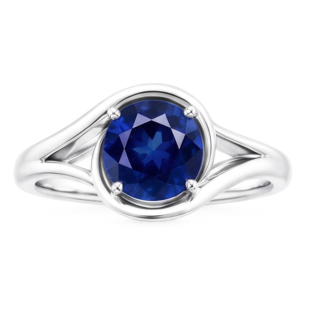Solitaire Round Blue Sapphire Ring Prong Set Split Shank Gold 2 Carats
