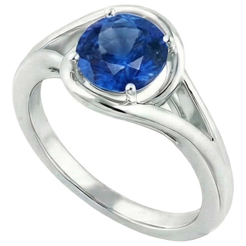 Solitaire Round Blue Sapphire Ring Prong Set Split Shank Gold 2 Carats