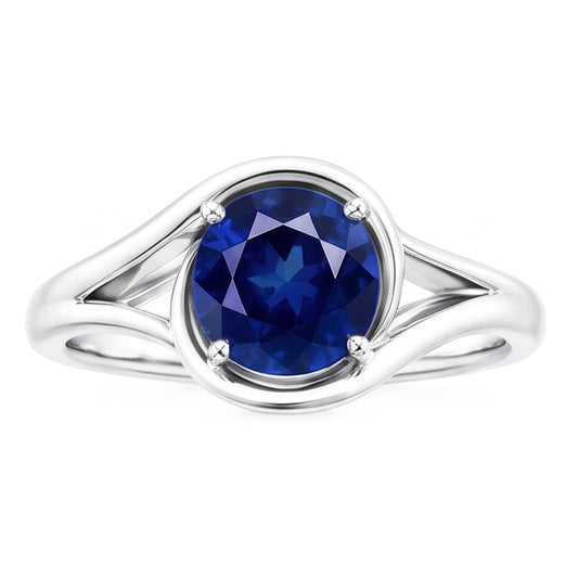 Solitaire Round Blue Sapphire Ring Prong Set Split Shank Gold 2 Carats
