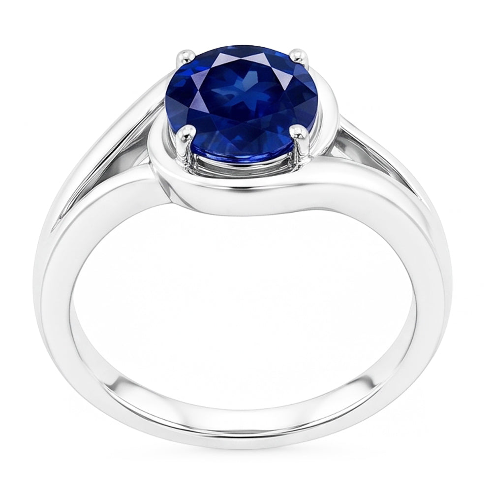 Solitaire Round Blue Sapphire Ring Prong Set Split Shank Gold 2 Carats