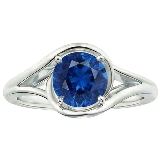 Solitaire Round Blue Sapphire Ring Prong Set Split Shank Gold 2 Carats
