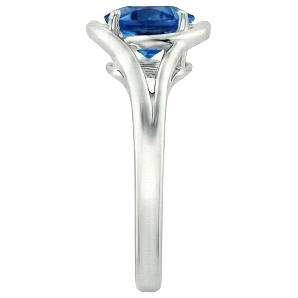 Solitaire Round Blue Sapphire Ring Prong Set Split Shank Gold 2 Carats