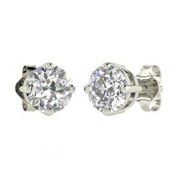 Solitaire Round Cut 1.90 Ct Real Diamonds Stud Earring 14K White Gold