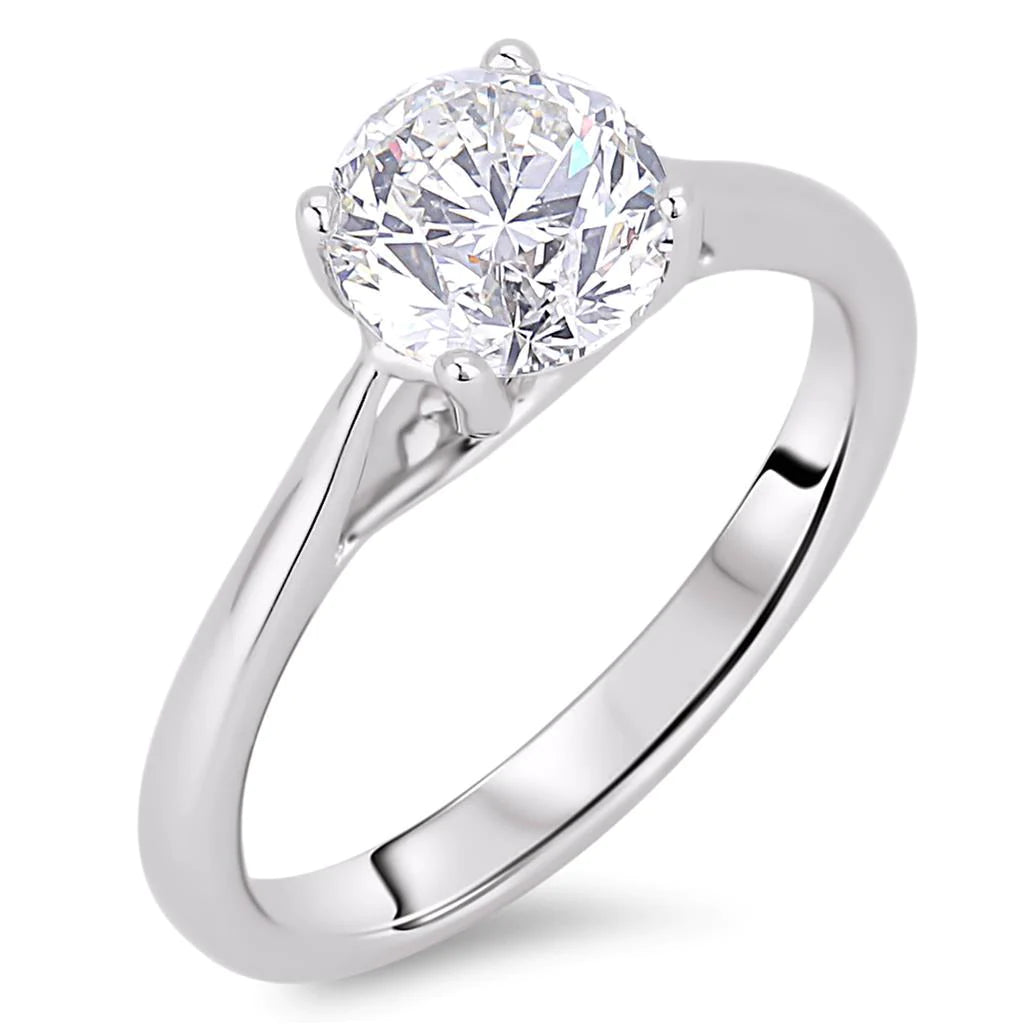 Solitaire Round Cut 2 Carats Real Diamond Wedding Ring White Gold 14K