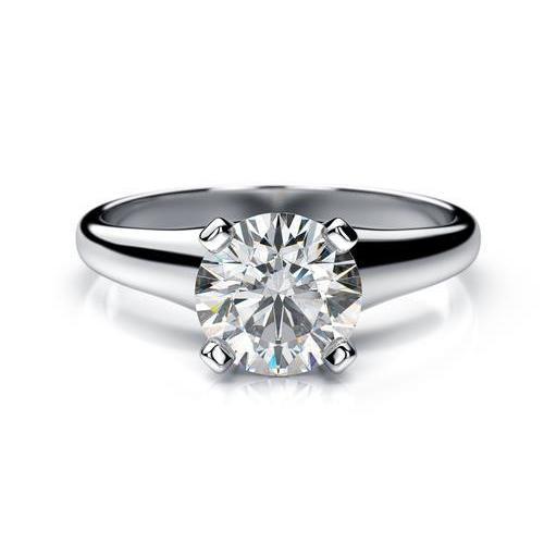 Solitaire Round Cut Genuine Diamond Wedding Ring White Gold 14K 1.50 Carats Jewelry