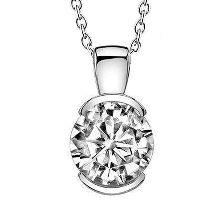 Solitaire Round Cut Real Diamond Ladies Pendant 2 Ct White Gold Jewelry