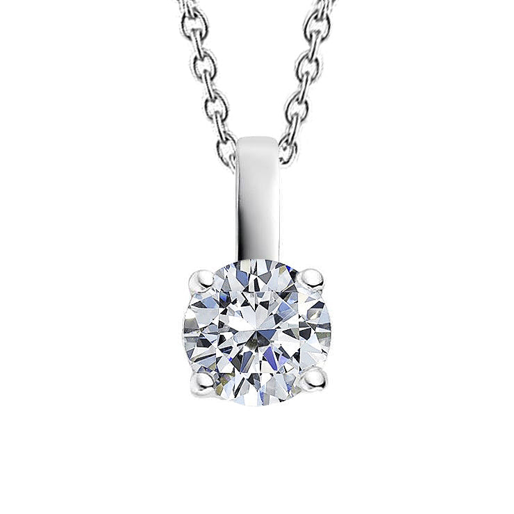 Solitaire Round Cut Real Diamond Necklace Pendant 2 Carat White Gold 14K