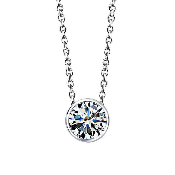 Solitaire Round Cut Real Diamond Necklace Pendant 2 Carats White Gold 14K