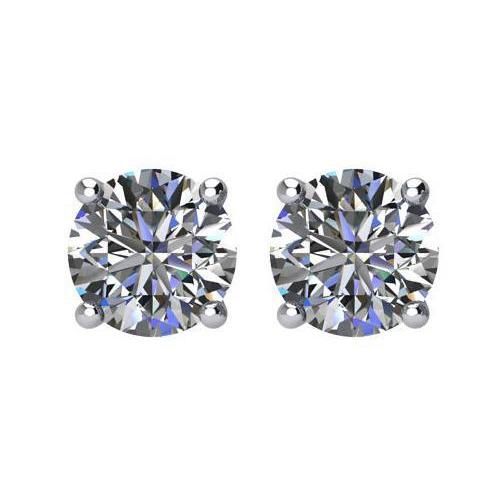 Solitaire Round Cut Real Diamond Stud Earring Pair White Gold