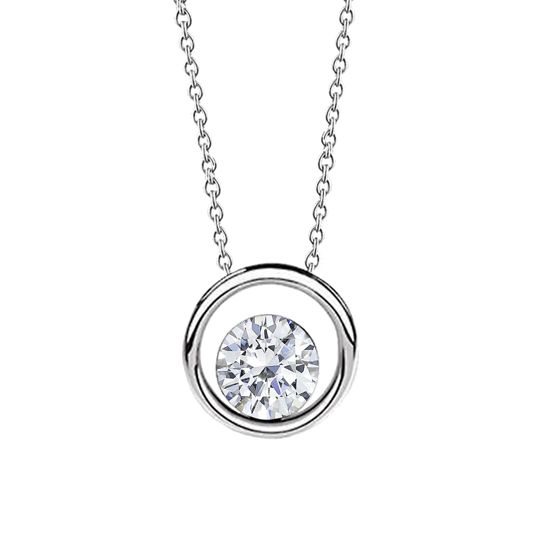 Solitaire Round Cut Real F Vs1 Diamond Pendant Necklace 1.25 Carat WG 14K