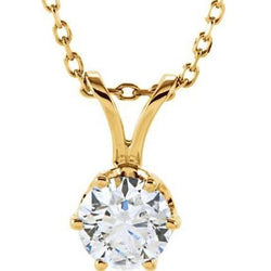 Solitaire Round Genuine Diamond Pendant Necklace 2.75 Carats Yellow Gold 14K