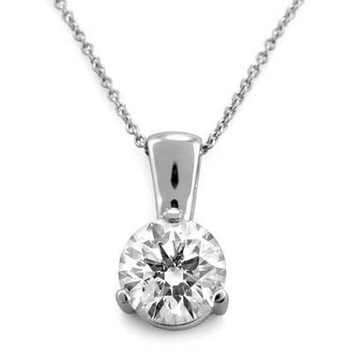 Solitaire Round Genuine Diamond Women Pendant 3 Prong Set 0.80 Carat WG 14K