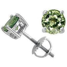 Solitaire Round Green Sapphire Women Earring White Gold 6 Ct.