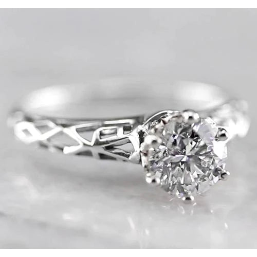 Solitaire Round Natural Diamond Engagement Ring 1 Carat White Gold 14K