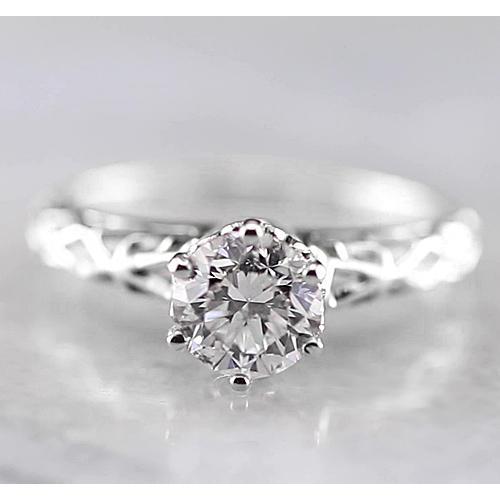 Solitaire Round Natural Diamond Engagement Ring 1 Carat White Gold 14K