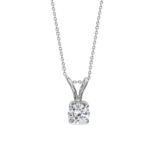 Solitaire Round Natural Diamond Pendant 0.40 Carats White Gold 14K New