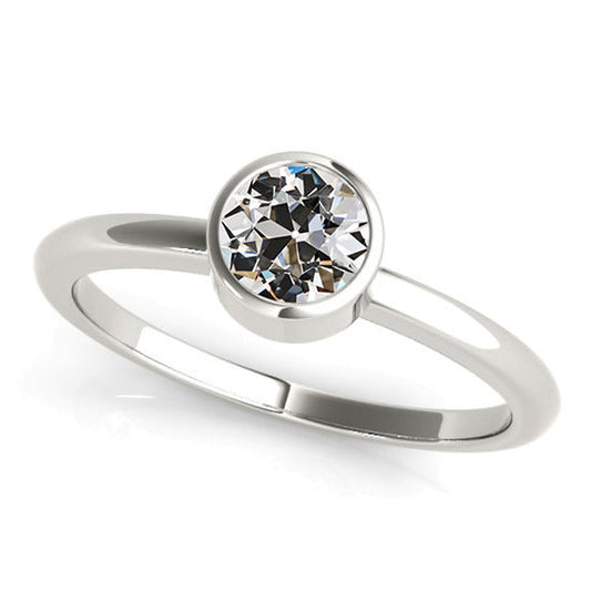 Solitaire Round Natural Old Mine Cut Diamond Bezel Set 2 Carats 14K Gold