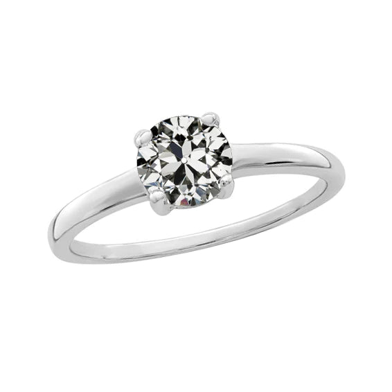 Solitaire Round Old Cut Natural Diamond Wedding Ring Tapered Shank 1.50 Carats