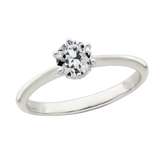Solitaire Round Old Cut Real Diamond Ring Prong Set White Gold 1.50 Carats