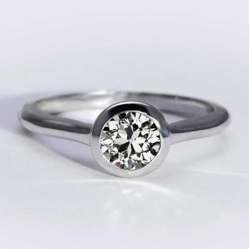 Solitaire Round Old Mine Cut Natural Diamond Ring Bezel Set 1.50 Carats