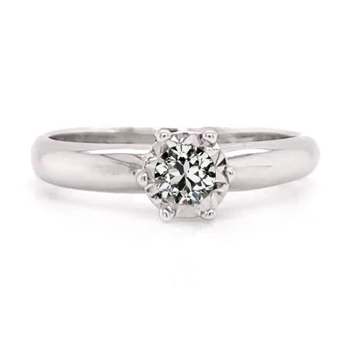 Solitaire Round Old Mine Cut Natural Diamond Ring Prong Set 0.75 Carats