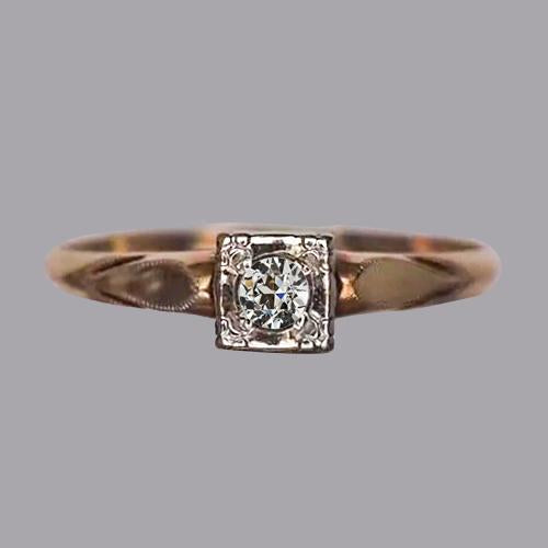 Solitaire Round Old Mine Cut Natural Diamond Ring Rose Gold 0.50 Carats