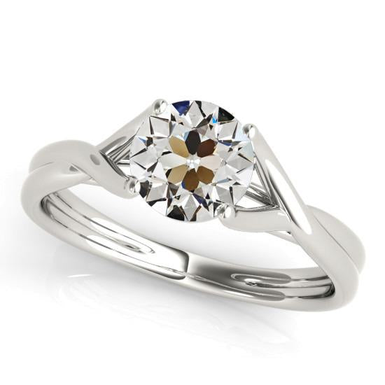 Solitaire Round Old Mine Cut Real Natural Earth Mined Diamond Ring Split Shank 2 Carats