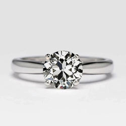 Solitaire Round Old Mine Cut Real Diamond Ring Tapered Shank 2 Carats
