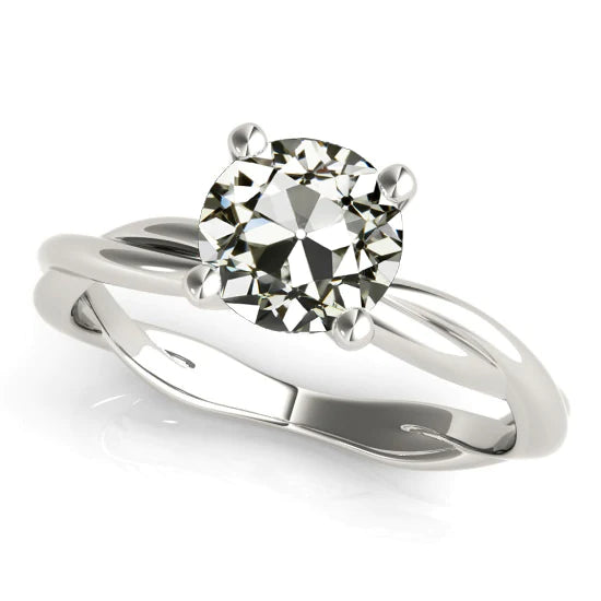 Solitaire Round Old Mine Cut Real Diamond Ring Twisted Style 2 Carats
