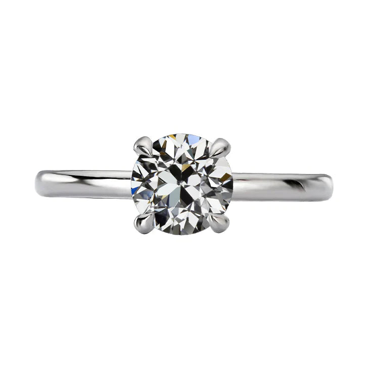 Solitaire Round Old Mine Cut Real Diamond Ring White Gold 2 Carats