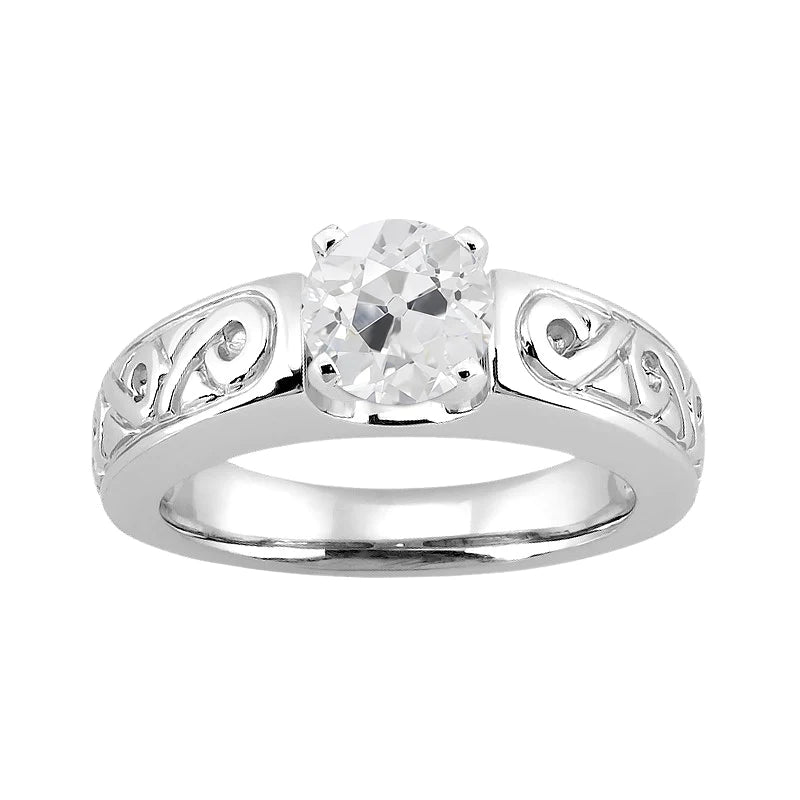 Solitaire Round Old Mine Cut Real Diamond Vintage Style Ring 1.75 Carats