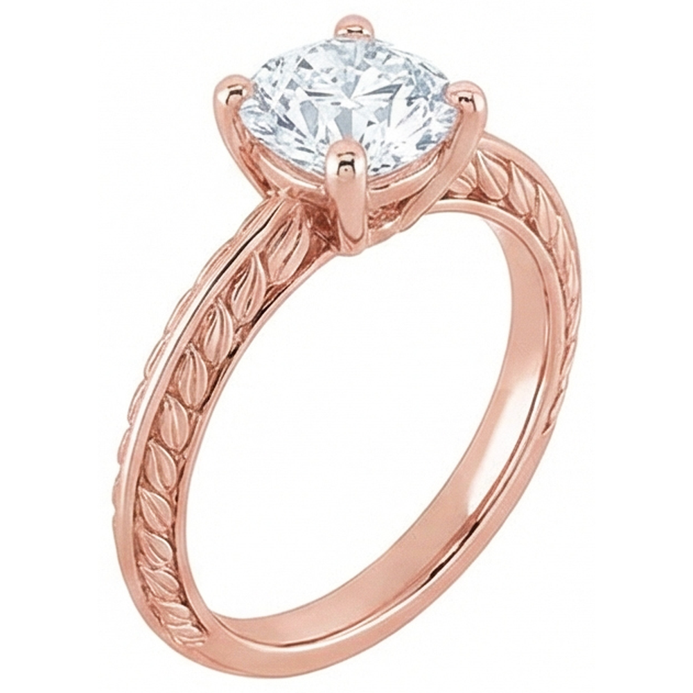 Solitaire Round Old Mine Cut Real Natural Earth Mined Diamond Ring 3 Carats Rose Gold 14K