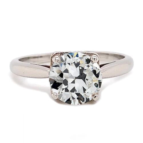 Solitaire Round Old Miner Genuine Diamond Ring Tapered Shank 2 Carats