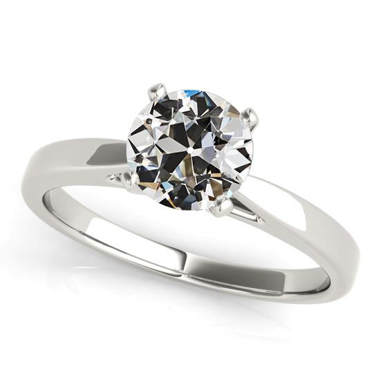 Solitaire Round Old Miner Natural Earth Mined Diamond Ring Prong Tapered Shank 2 Carats