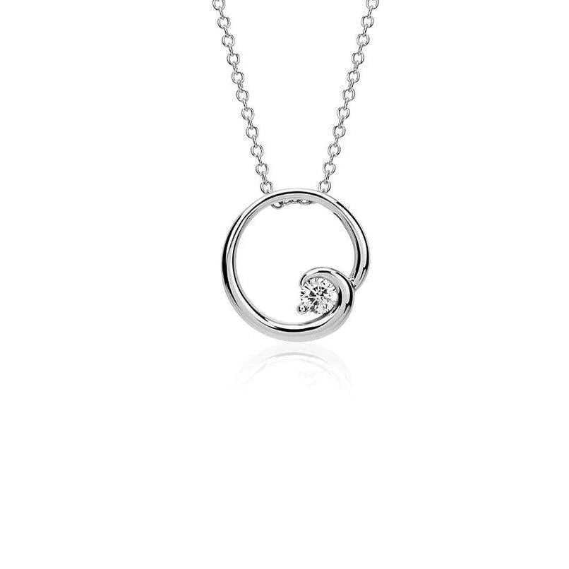 Solitaire Round Real Diamond Circle Pendant 1 Carat White Gold 14K