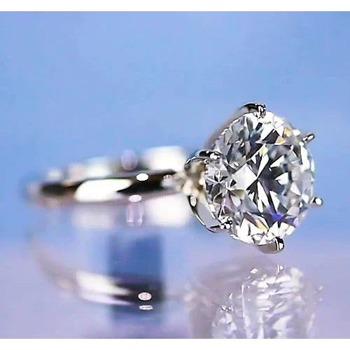 Solitaire Round Real Diamond Engagement Ring 6 Prong Setting 2 Carats