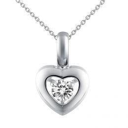 Solitaire Round Real Diamond Heart Shape Pendant 0.50 Ct White Gold 14K