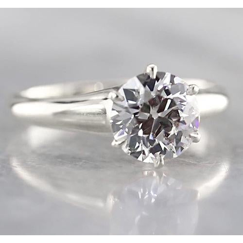 Solitaire Round Ring Natural 1.50 Carats White Gold 14K New