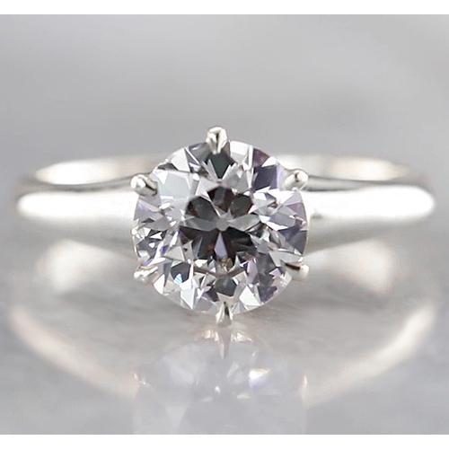 Solitaire Round Ring Natural 1.50 Carats White Gold 14K New